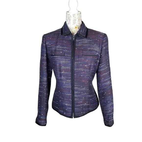 Sag Harbor Shades of Purple Soft Tweed Lightweight Cropped Zip Up Jacket - Picture 10 of 10